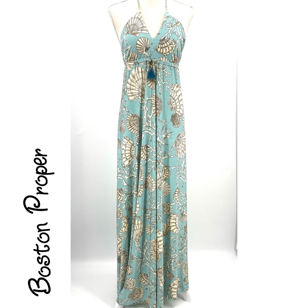 Boston Proper coral reef printed halter maxi dress - Picture 3 of 14